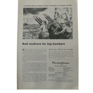 Vintage 1942 Westinghouse Bad Medicine Bombers Ad Advertisment